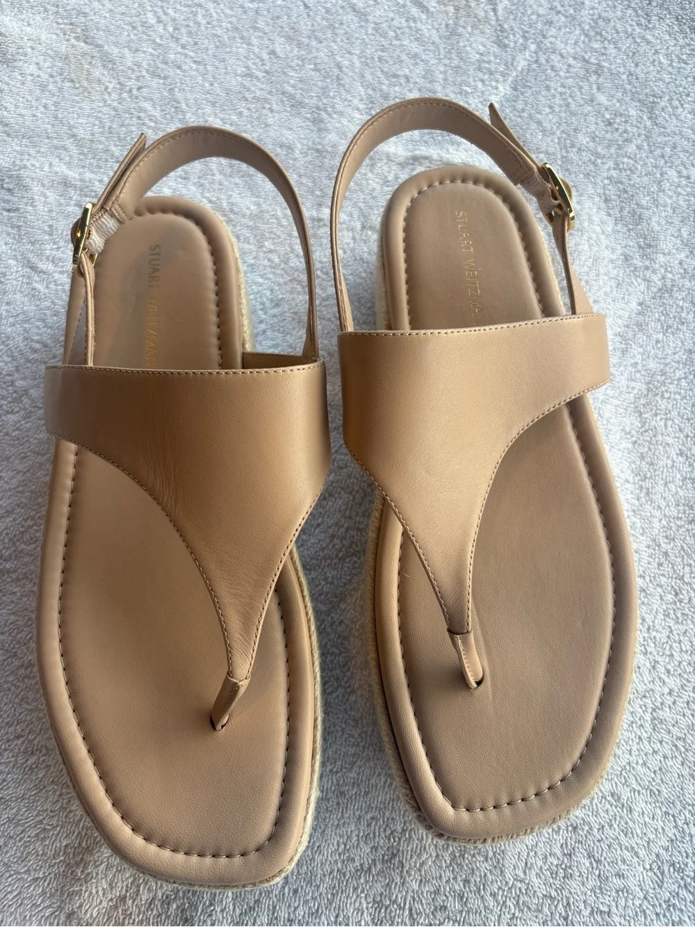 Stuart Weitzman Mel Leather Espadrille Flatform Sandals (tan) size 7